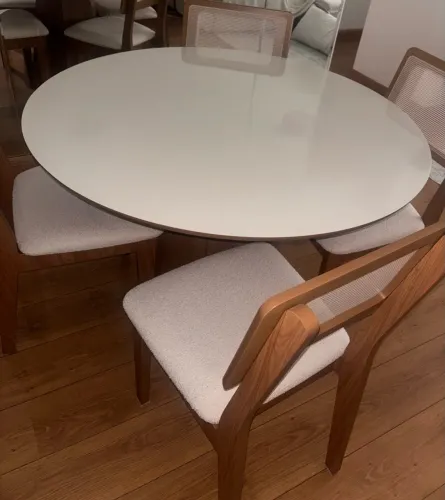 Conjunto Sala de Jantar Mesa Lisboa Hexagonal com 4 Cadeiras Palha Sintética 100% MDF