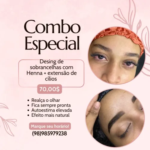 Extensão de cílios + design com Henna 