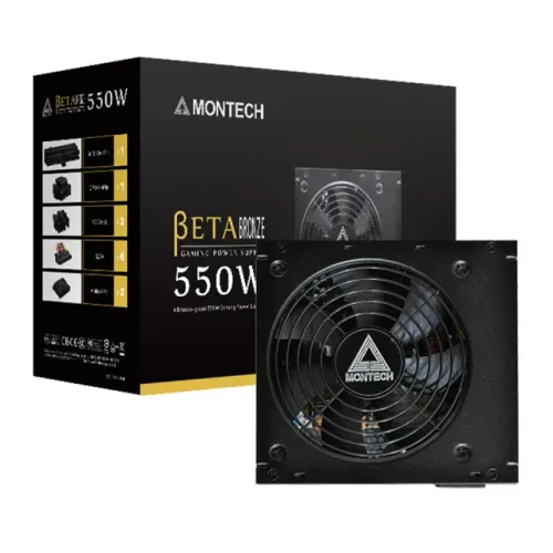 Fonte Montech BETA Bronze 550W, 80 Plus Bronze, PFC Ativo, Capacitores Japoneses