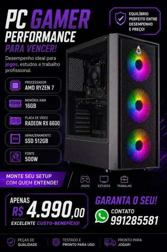 PC Gamer Ryzen 7 5700X + RX 6600 8GB | 16GB RAM | SSD 512GB ?