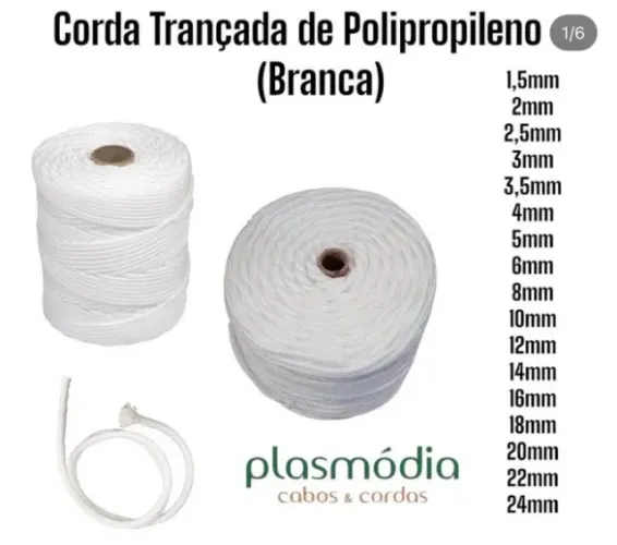CORDA TRANÇADA DE POLIPROPILENO BRANCA - PLASMÓDIA