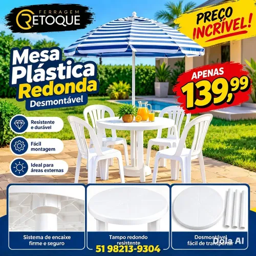 MESA PLASTICA REDONDA DESMONTAVEL