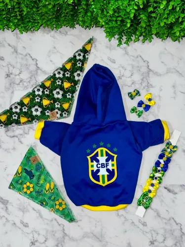 ROUPA MOLETOM FANTASIA PET COPA 2026 BRASIL CACHORRO E GATO 