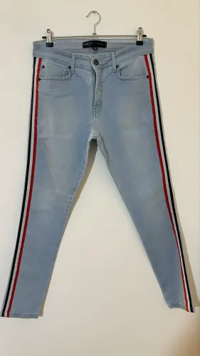 calça jeans masculina skinny com listras azul clara renner tamanho 40