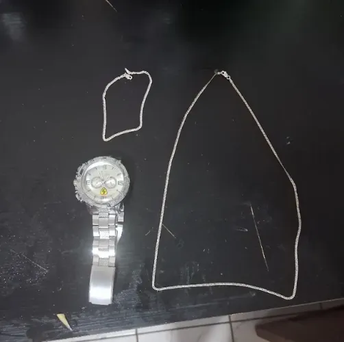 Kit relógio corrente e pulseira de prata