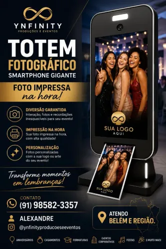 Totem fotográfico smartphone gigante, com foto impressa na hora