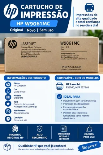 Toner HP W9061MC Original Ciano - Novo e Sem Uso