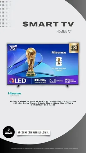 Smart tv hisense QLED 75 polegadas UHD 4K 75Q6QV - Nova