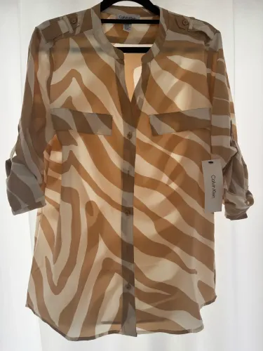 camisa calvin klein animal print zebra bege off white original p