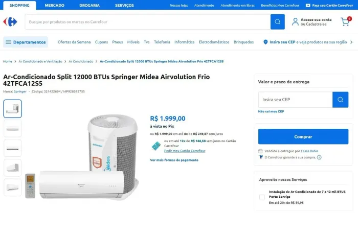 AR CONDICIONADO SPLIT 12000 BTUS SPRINGER MIDEA NOVO LACRADO