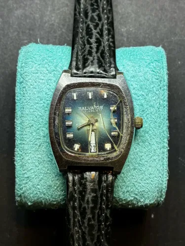 relógio salvator jewels vintage azul - não funciona - para restaurar ou aproveitar peças
