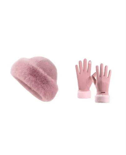 Luva e gorro rosa feminino inverno 