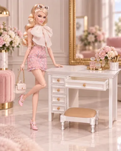 Penteadeira miniatura + banquinho para Integrity toys/Monster High/barbie