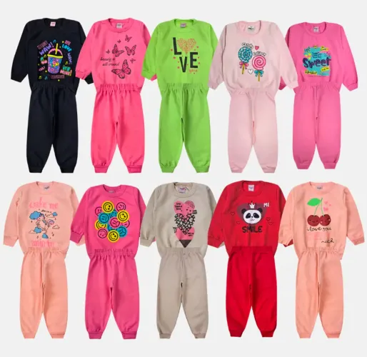 Kit Bebê 6 Peças Moletom Peluciado Infantil Menina Inverno