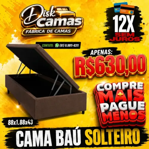Cama Solteiro Baú Reforçada 88x188x43 Fabricação Própria