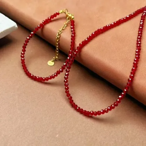 Conjunto de 2 peças de colar e pulseira de granada pedra guardiã
