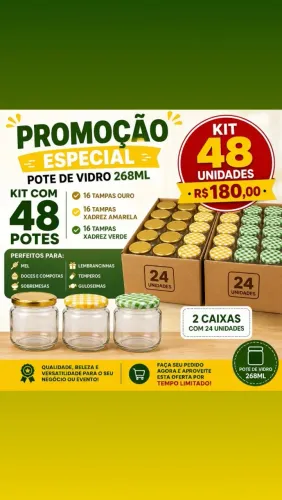 Potes de vidro copa Brasil 240m-l kit 48unidades