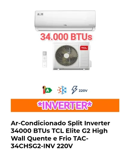 Ar Split TCL INVERTER 34.000 BTUs + NOVO + Nota + 2 Anos Garantia + Cartão 12x*!!