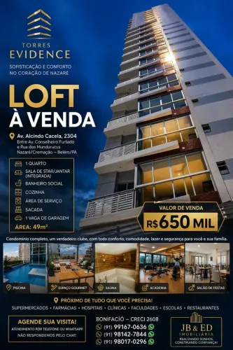 Loft, Torre Evidence, Vendo excelente Studio, área: 49m², andar qlto