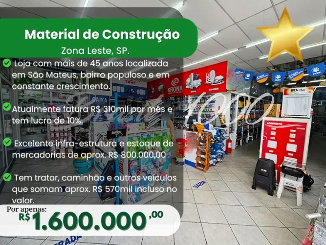 Material de Construção na Zona Leste, SP. (Cod. 113991)