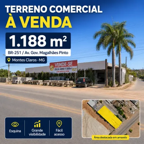 OPORTUNIDADE_Lote-Área-Terreno Comercial 1.188m² à venda - Jaraguá I - Montes Claros, MG