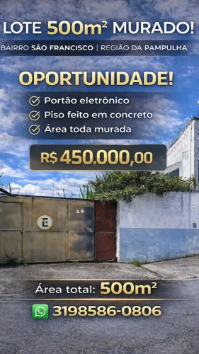 Oportunidade Pampulha! Lote 500m² murado com portão