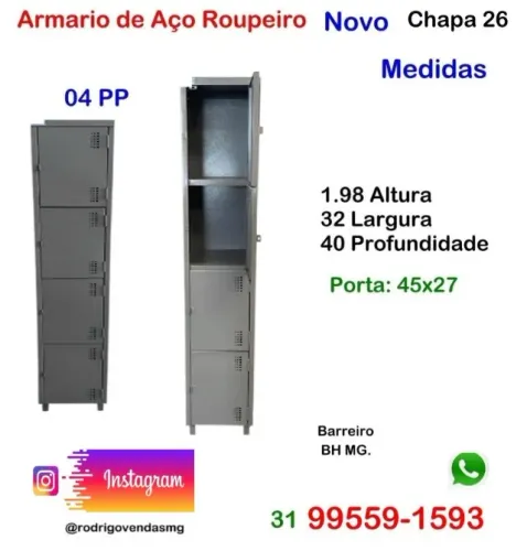 Armário Roupeiro de Aço 04 Portas comercio Empresa Vestiário Industria Escola casa Loja