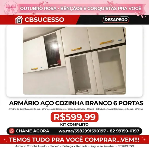 Armário Aço Cozinha Branco 6 Portas - 3 Peças - R$599,99 Kit - Maceió