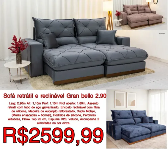 SOFÁ RETRÁTIL RECLINÁVEL GRAN BELLO 2,90