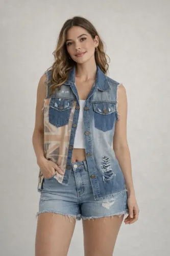 Colete Jeans tam M Bandeira Inglaterra Miss Moom