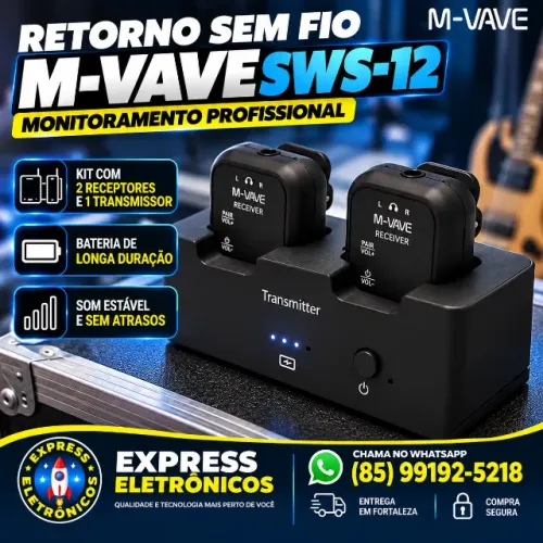 RETORNO SEM FIO PROFISSIONAL M-VAVE SWS-12 2.4GHZ IN-EAR MONITOR NOVO COMPLETO