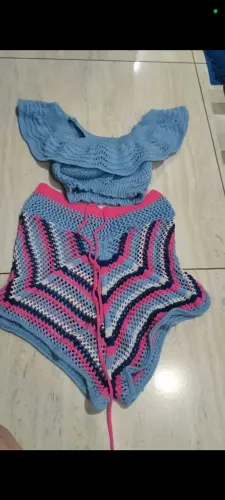 Conjunto crochê azul