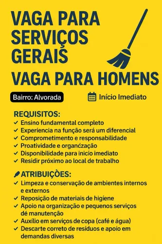 Vaga para serviços gerais Homens - Manaus AM