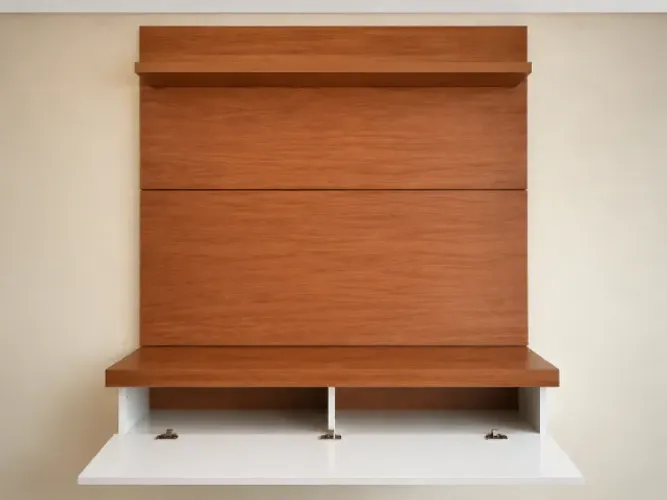 Painel TV ate 50' com prateleira, nichos e nicho com porta basculante