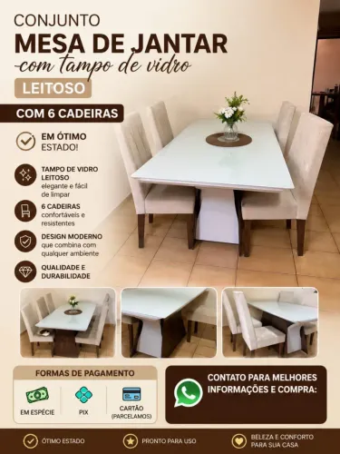 Conjunto Mesa de Jantar + 6 cadeiras