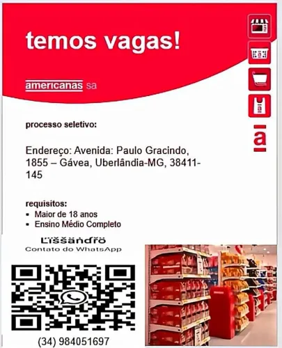 Venha fazer parte do nosso time Lojas Americana 