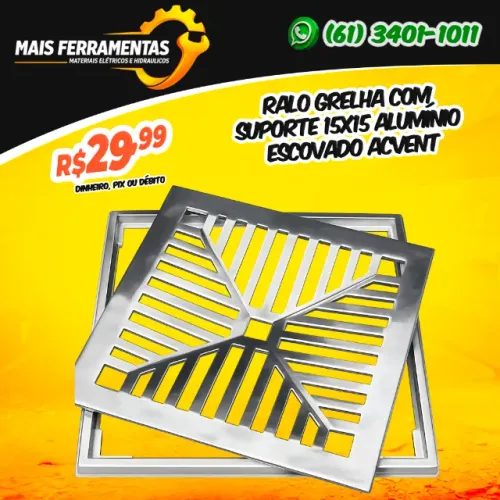 Ralo Grelha Com Suporte 15x15 Alumínio Escovado Acvent