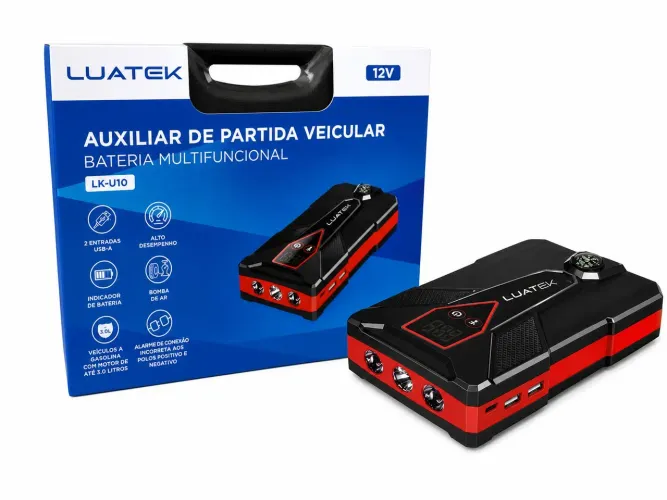 Auxiliar De Partida Carro Luatek Lk-u10 Compressor De Ar E Power Bank 12v 3.0l Portátil