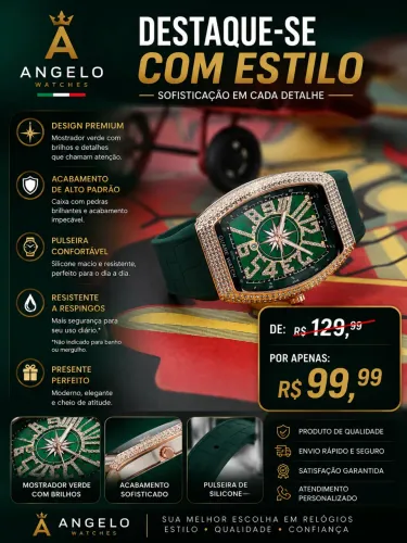 Relógio Masculino Premium Verde com Pedras | Luxo e Estilo |