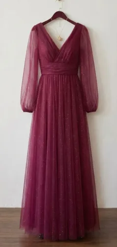 Vestido de festa longo, cor Fúcsia / Rosa