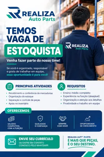 Vaga de emprego para Estoquista e atendimento ao cliente