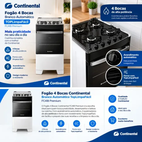 Fogão 4 Bocas Continental FC4IB Premium
