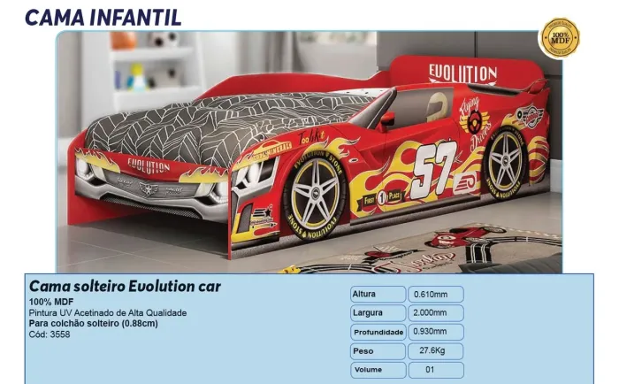 Cama carro solteiro evolution