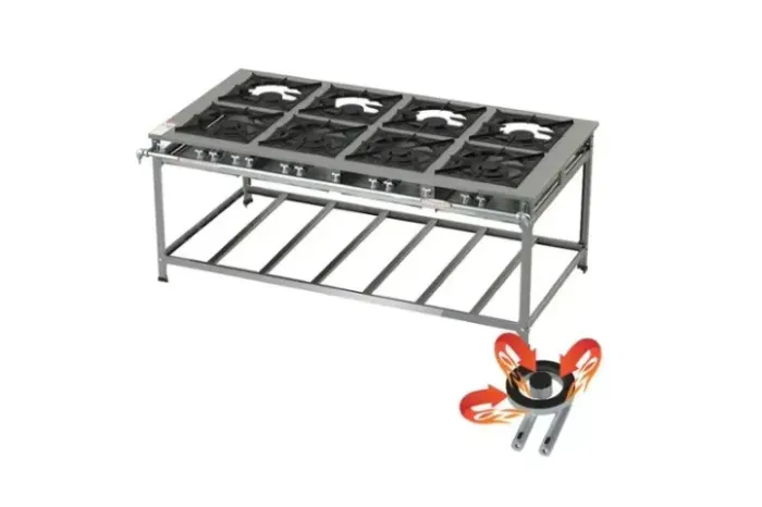 Fogão 8 Bocas Inox Baixa Pressão 30x30 Chama Tripla - Industrial Itajobi