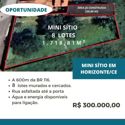 Terreno à venda, 1.718,81m² por R$ 300.000 - Mal Cozinhado - Horizonte/CE