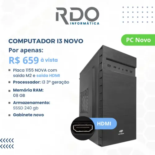 Desktop I3 - 8 Gb Ram - SSD 240 Gb < Gabinete novo 