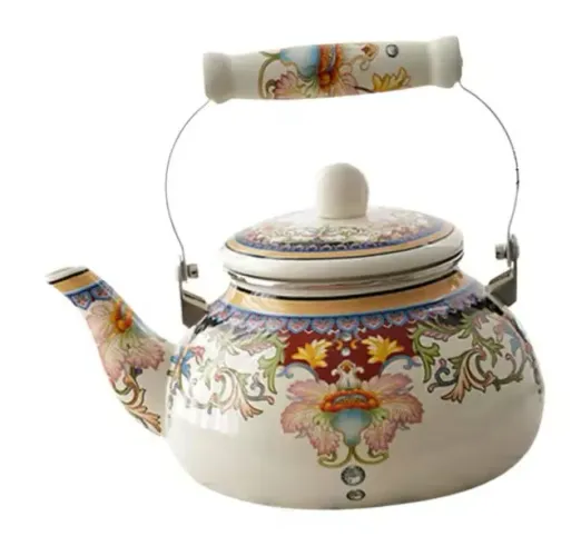 Bule Turco Otomano Monarca Chá cafe Porcelana Esmaltada Floral 1litro