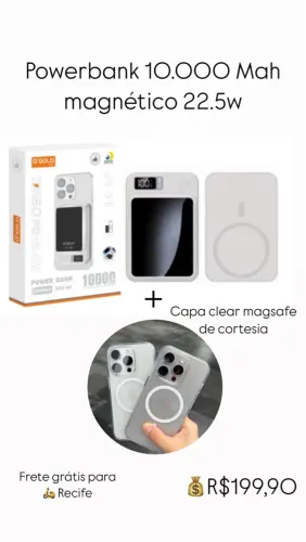 Powerbank 10.000 mAh Magnético 22.5W + Capa MagSafe