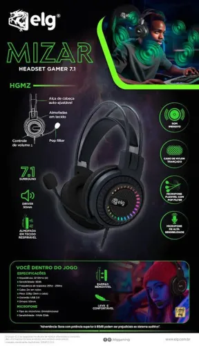 Headset gamer Mizar ELG 7.1 HGMZ
