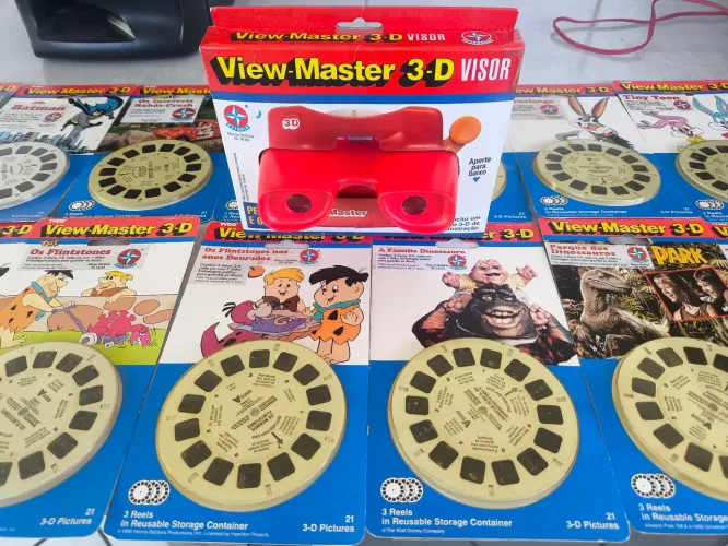 View master 3D da estrela + cartela de filmes variados cineminha/ óculos 3D mini cine